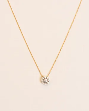 18K Gold flower Necklace w. White Diamonds
