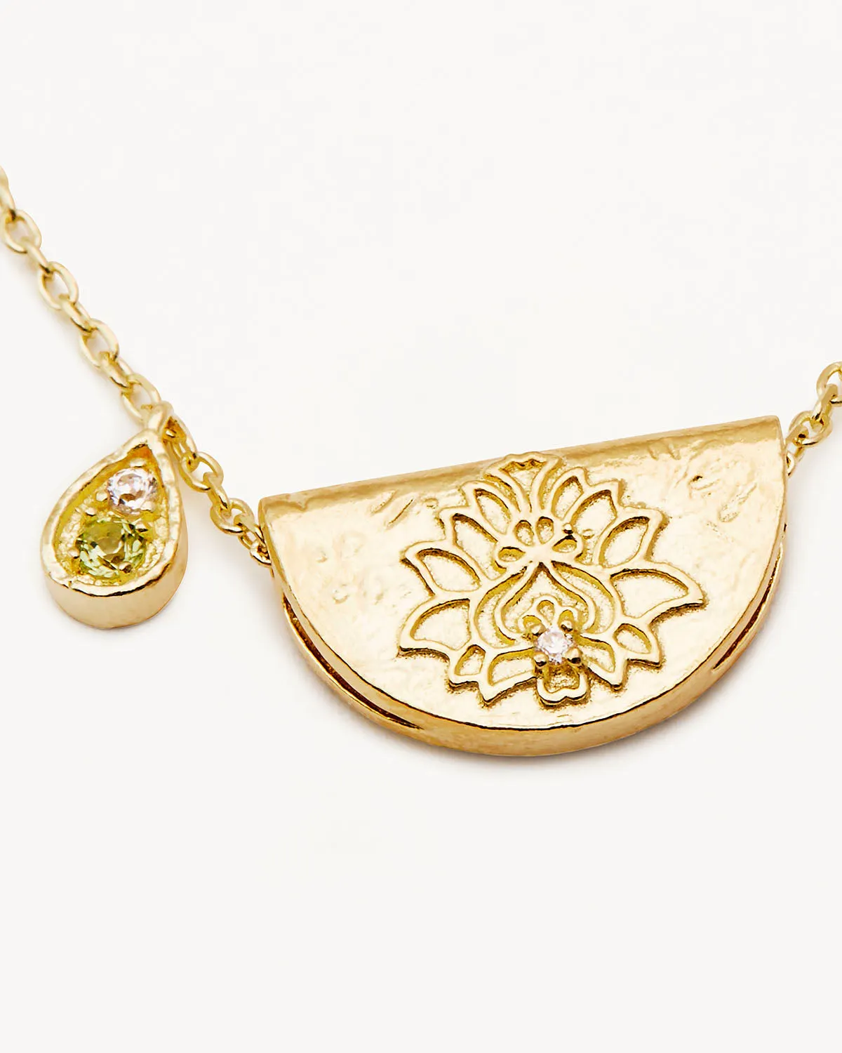 18k Gold Vermeil Lotus Birthstone Necklace - August - Peridot Bycharlotte