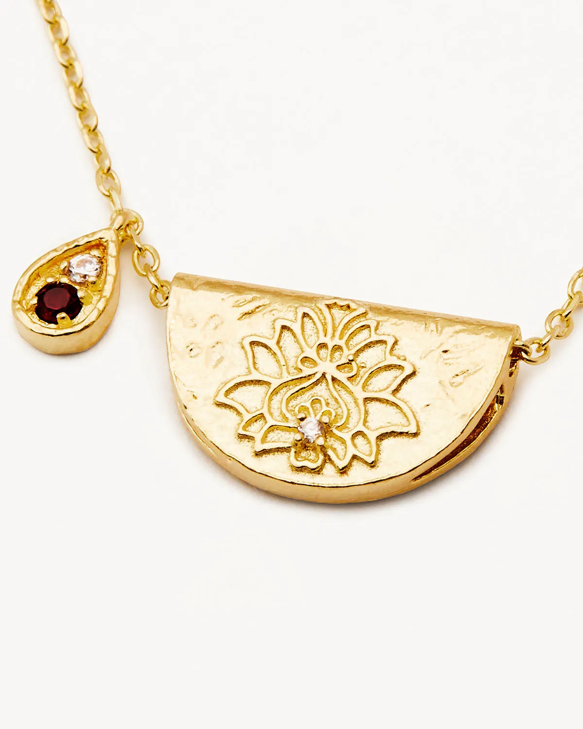 18k Gold Vermeil Lotus Birthstone Necklace - January - Garnet Bycharlotte