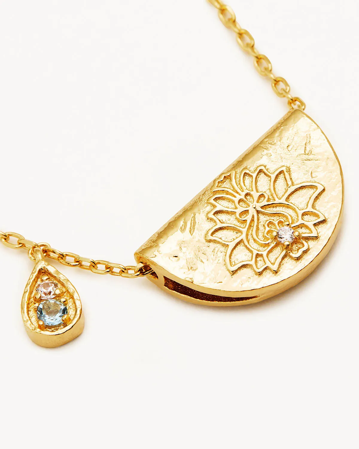18k Gold Vermeil Lotus Birthstone Necklace - March - Aquamarine Bycharlotte