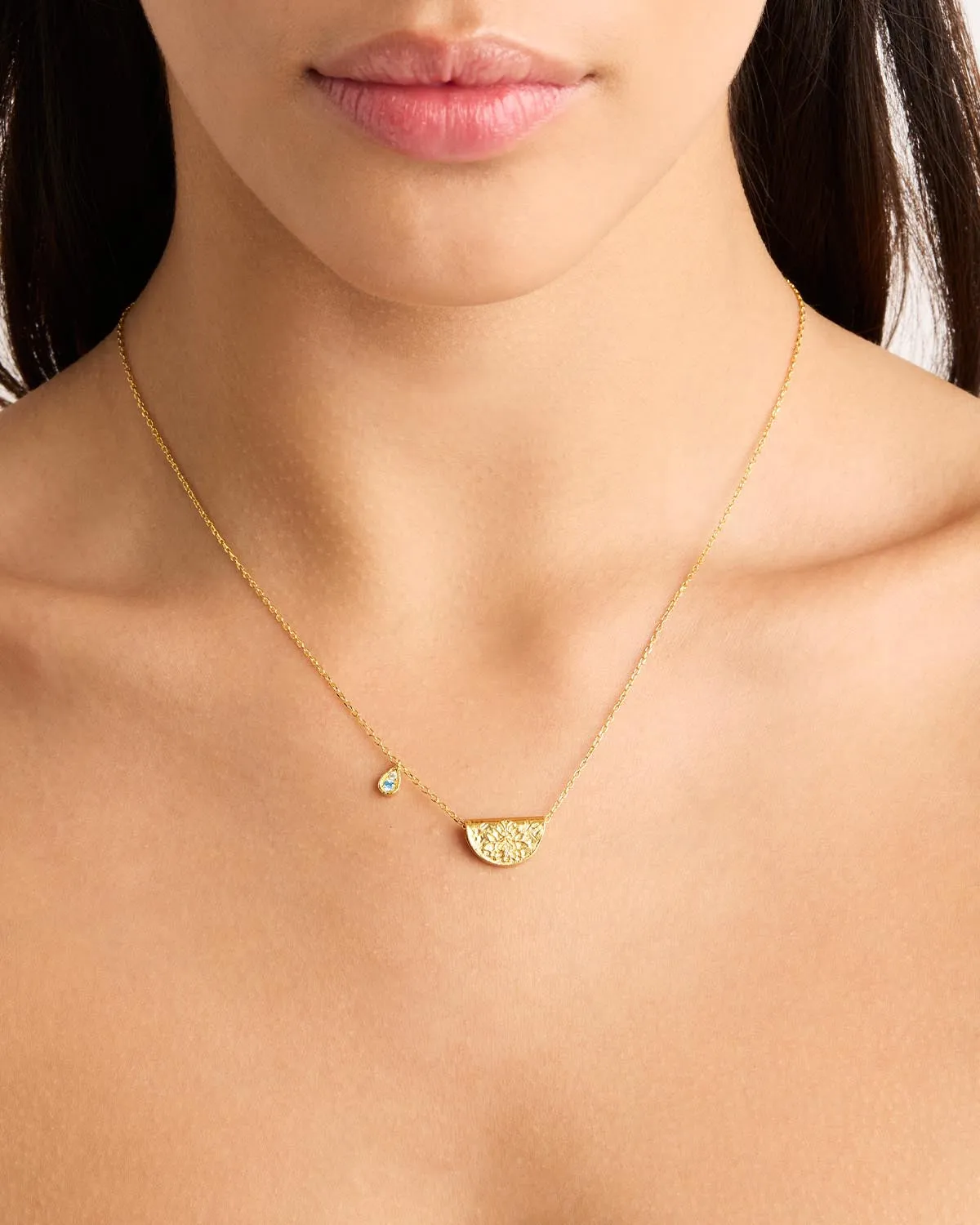 18k Gold Vermeil Lotus Birthstone Necklace - March - Aquamarine Bycharlotte