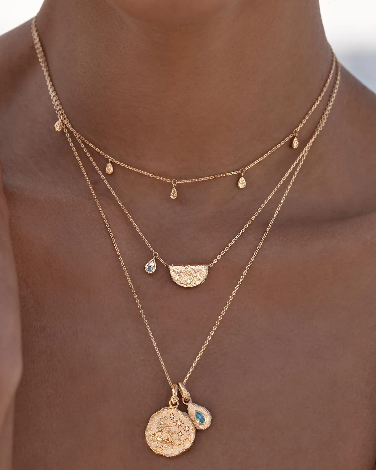 18k Gold Vermeil Lotus Birthstone Necklace - March - Aquamarine Bycharlotte