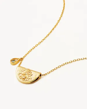 18k Gold Vermeil Lotus Birthstone Necklace - March - Aquamarine Bycharlotte