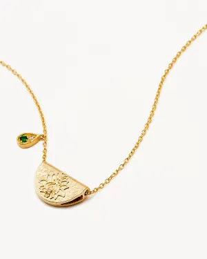18k Gold Vermeil Lotus Birthstone Necklace - May - Emerald Bycharlotte
