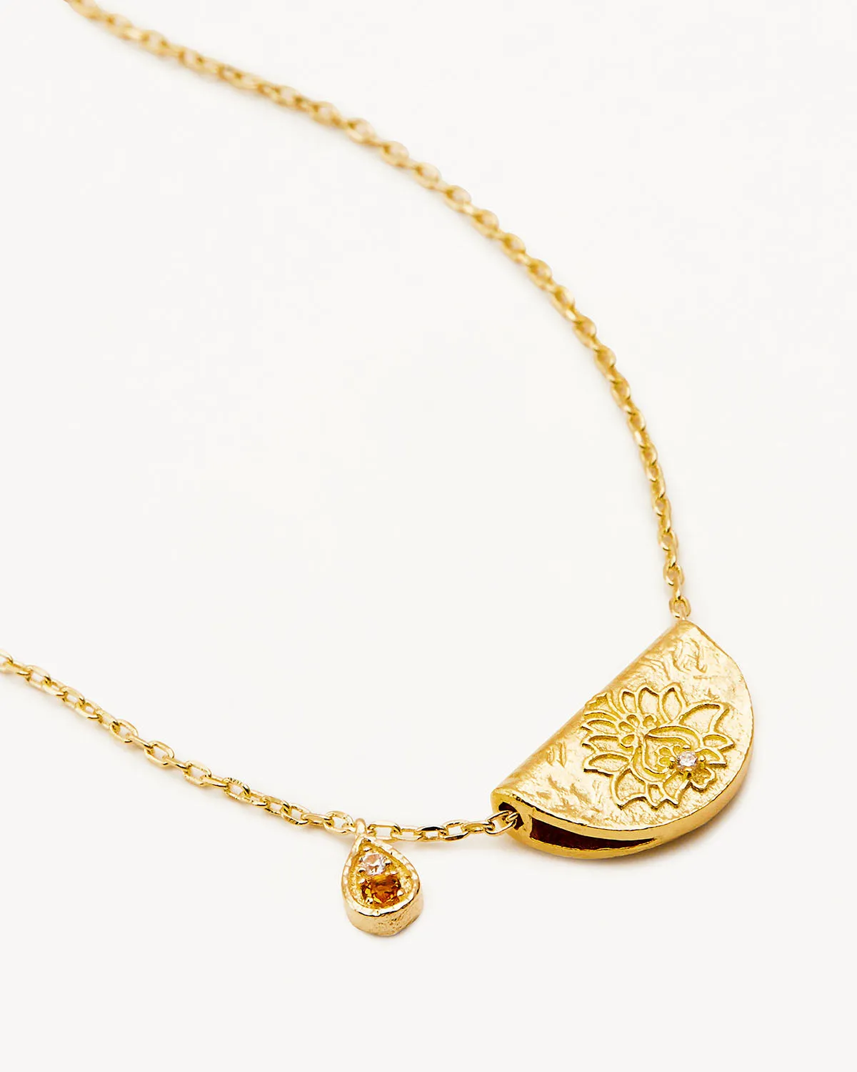 18k Gold Vermeil Lotus Birthstone Necklace - November - Citrine Bycharlotte