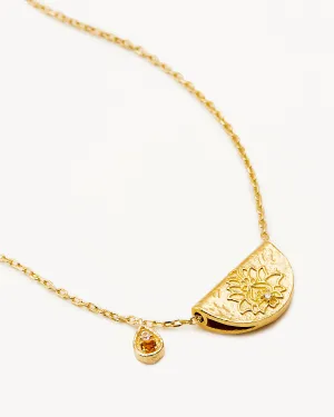 18k Gold Vermeil Lotus Birthstone Necklace - November - Citrine Bycharlotte