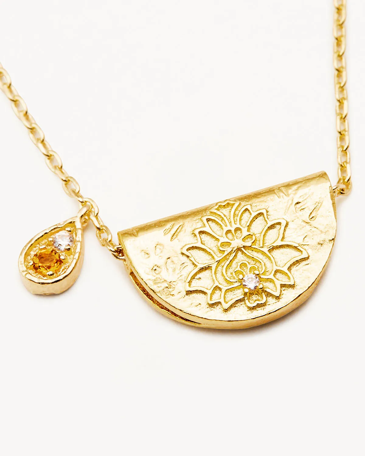 18k Gold Vermeil Lotus Birthstone Necklace - November - Citrine Bycharlotte