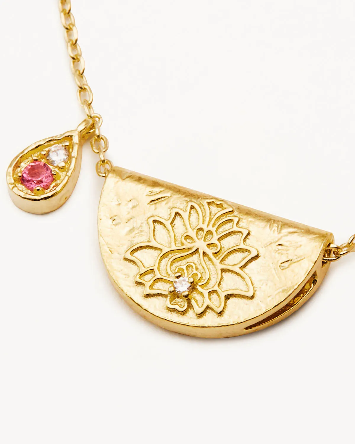 18k Gold Vermeil Lotus Birthstone Necklace - October - Pink Tourmaline Bycharlotte