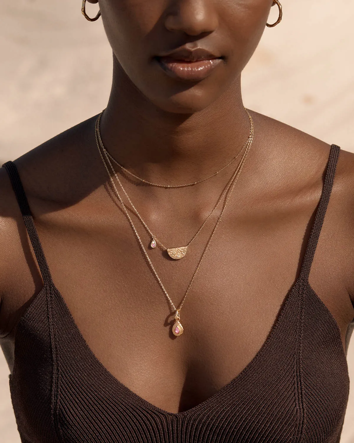 18k Gold Vermeil Lotus Birthstone Necklace - October - Pink Tourmaline Bycharlotte