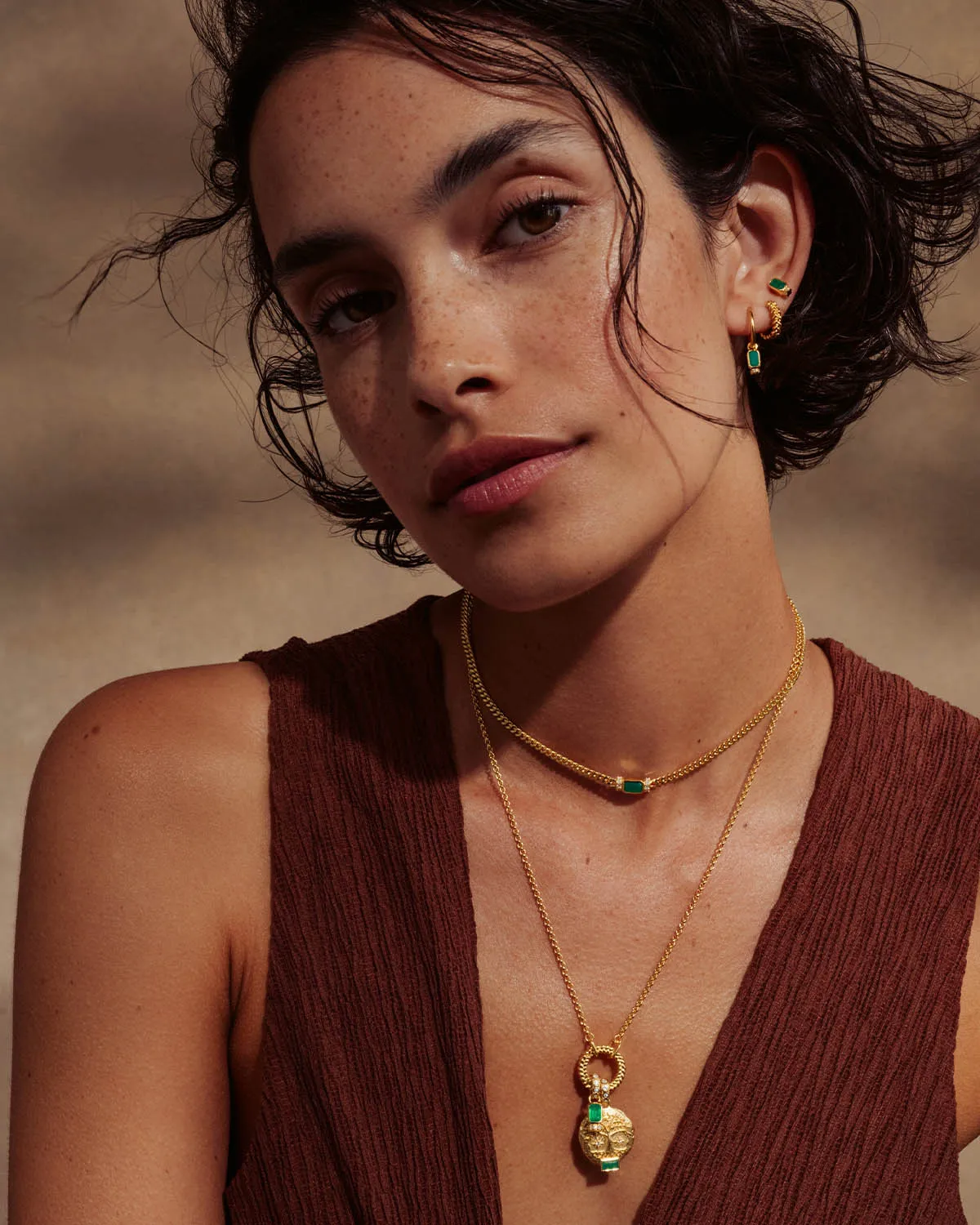 18k Gold Vermeil Strength Within Green Onyx Curb Choker Bycharlotte