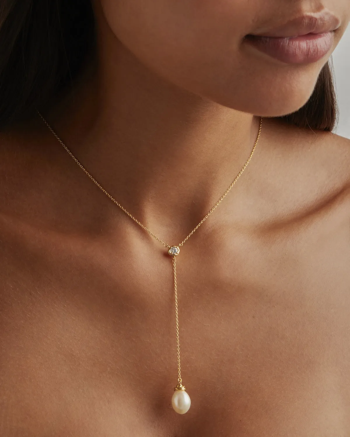 18k Gold Vermeil Whispers of Tranquillity Pearl Lariat Necklace Bycharlotte