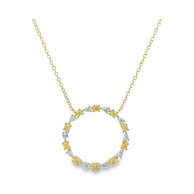 18K Gold Yellow Diamond Open Circle Necklace