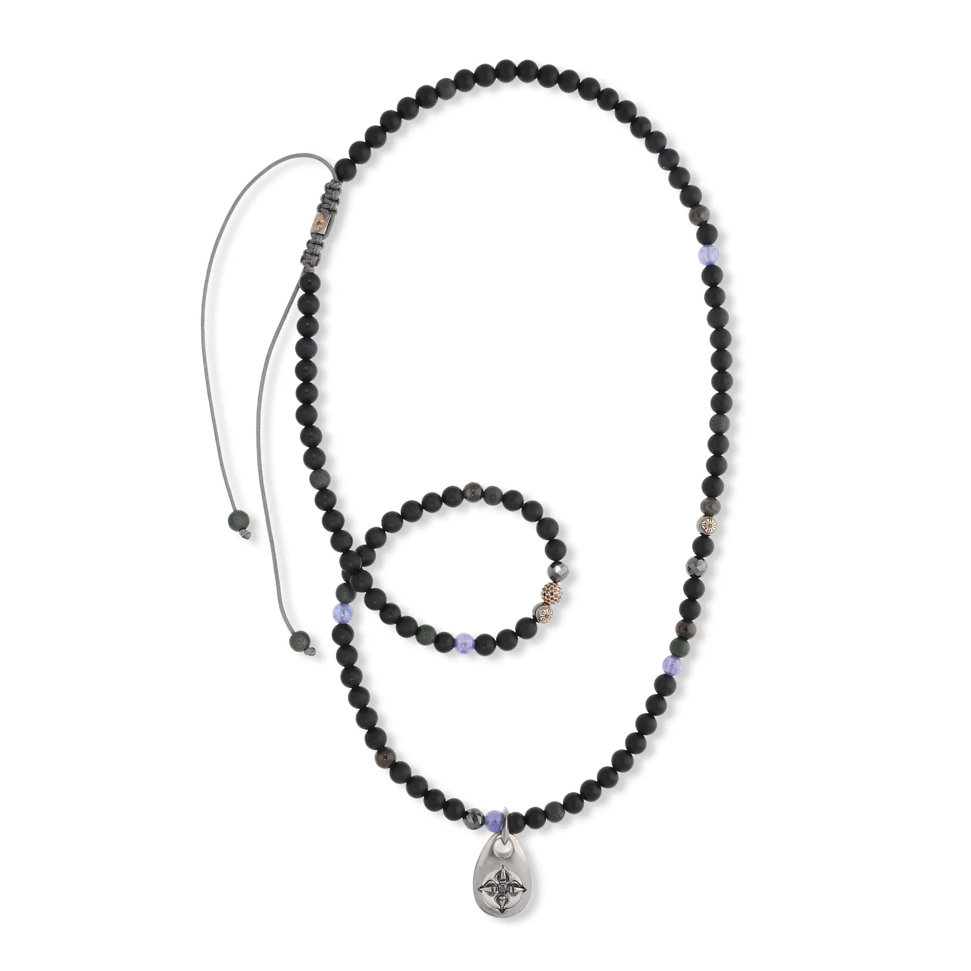18K Rosegold Dogtag Pendant Necklace w. Diamonds, Sapphire & Tanzanite