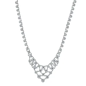 1928 Bridal Austrian Clear Crystal Bib Interwoven Necklace 15"   3" Extender 1928 Jewelry