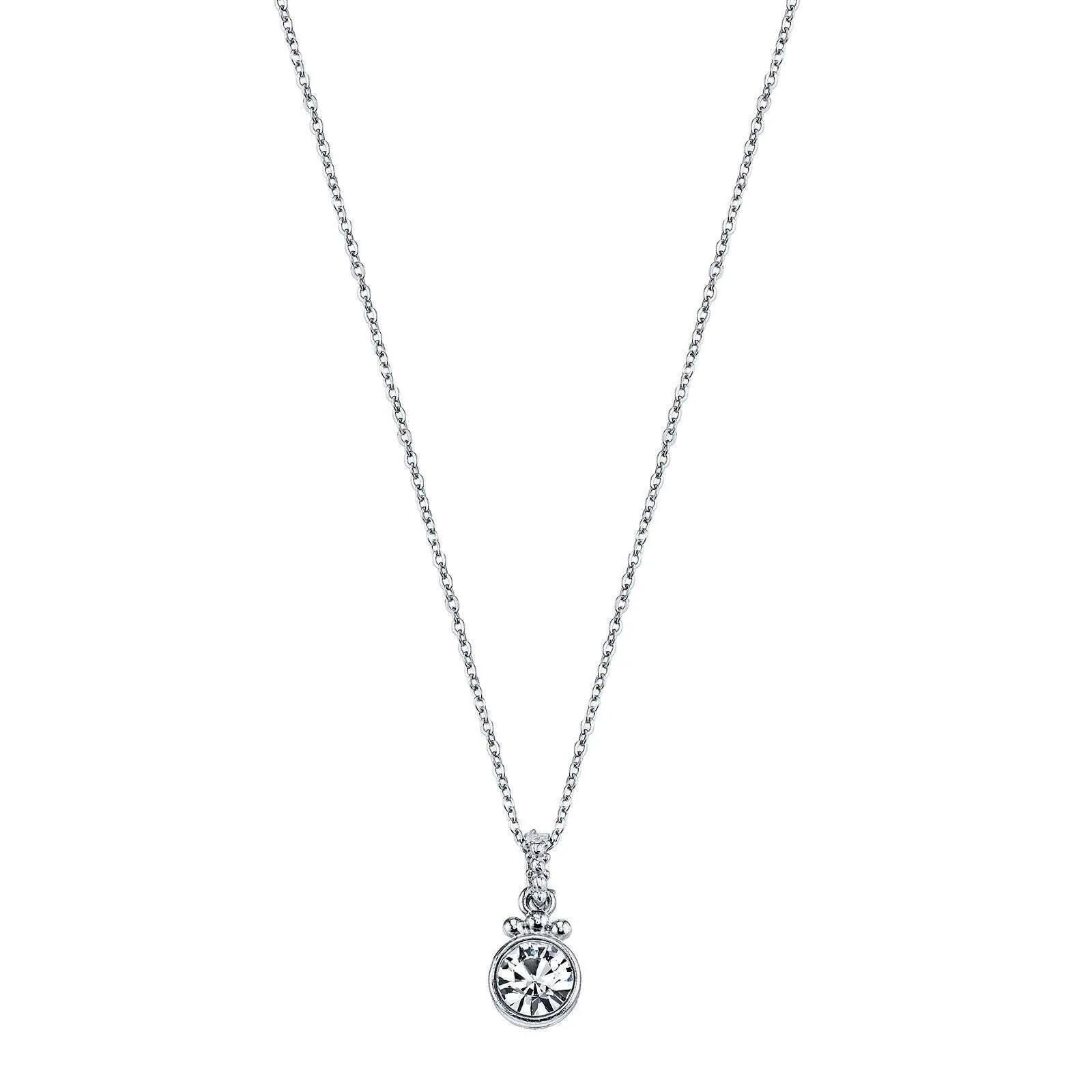 1928 Bridal Classic Round Crystal Pendant Necklace 16"   3" Extender 1928 Jewelry