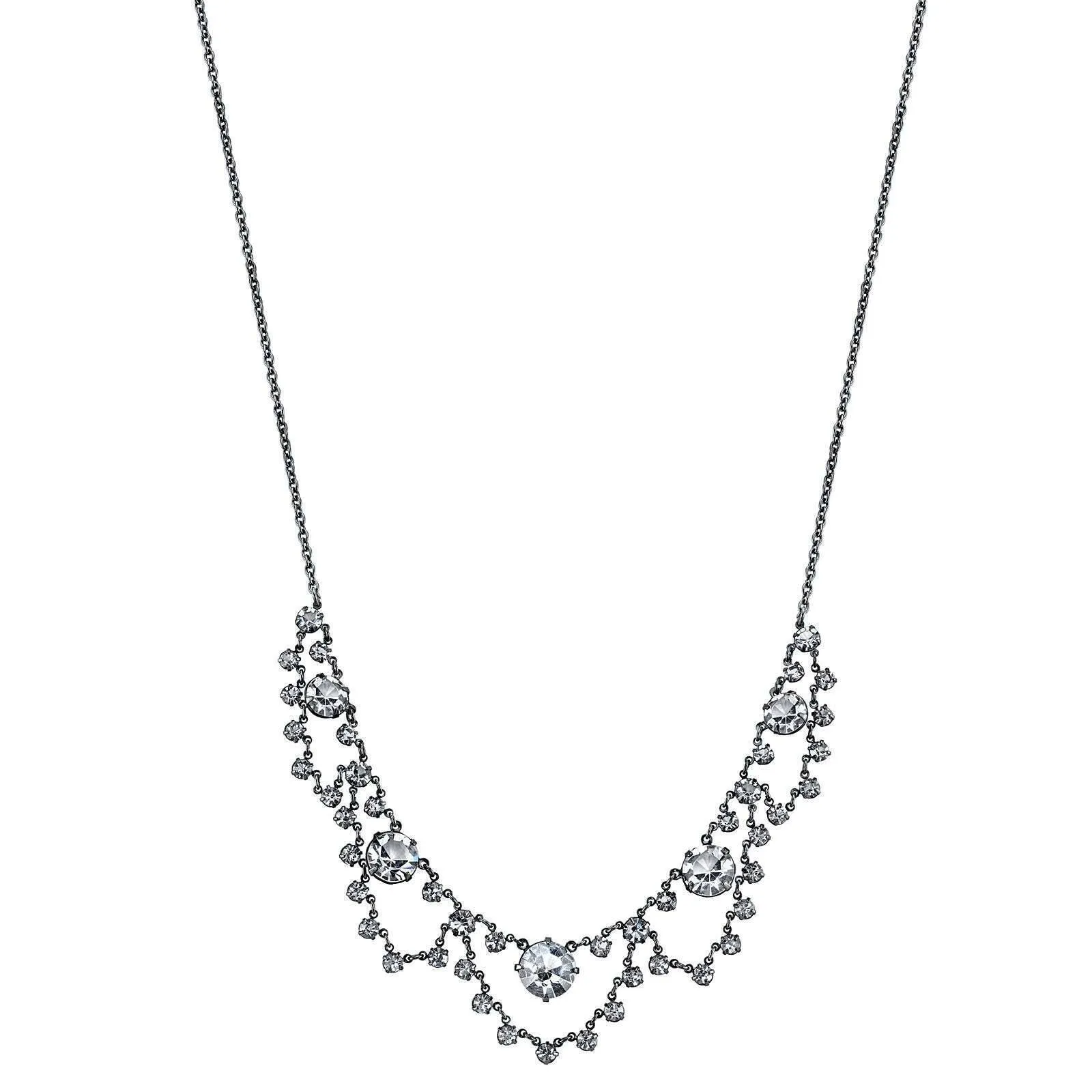 1928 Bridal Clear Austrian Crystal Collar Necklace 16"   3" Extender - Unique Vintage-Inspired Design 1928 Jewelry