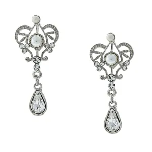 1928 Bridal Crystal And  Faux Pearl Drop Earrings 1928 Jewelry