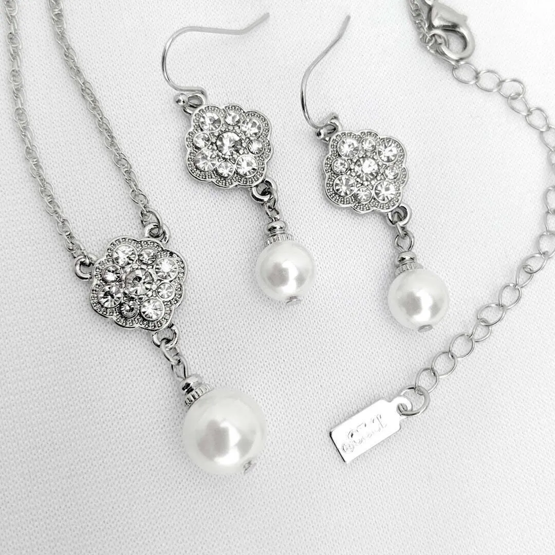 1928 Bridal Crystal Cluster And Faux Pearl Drop Earrings 1928 Jewelry