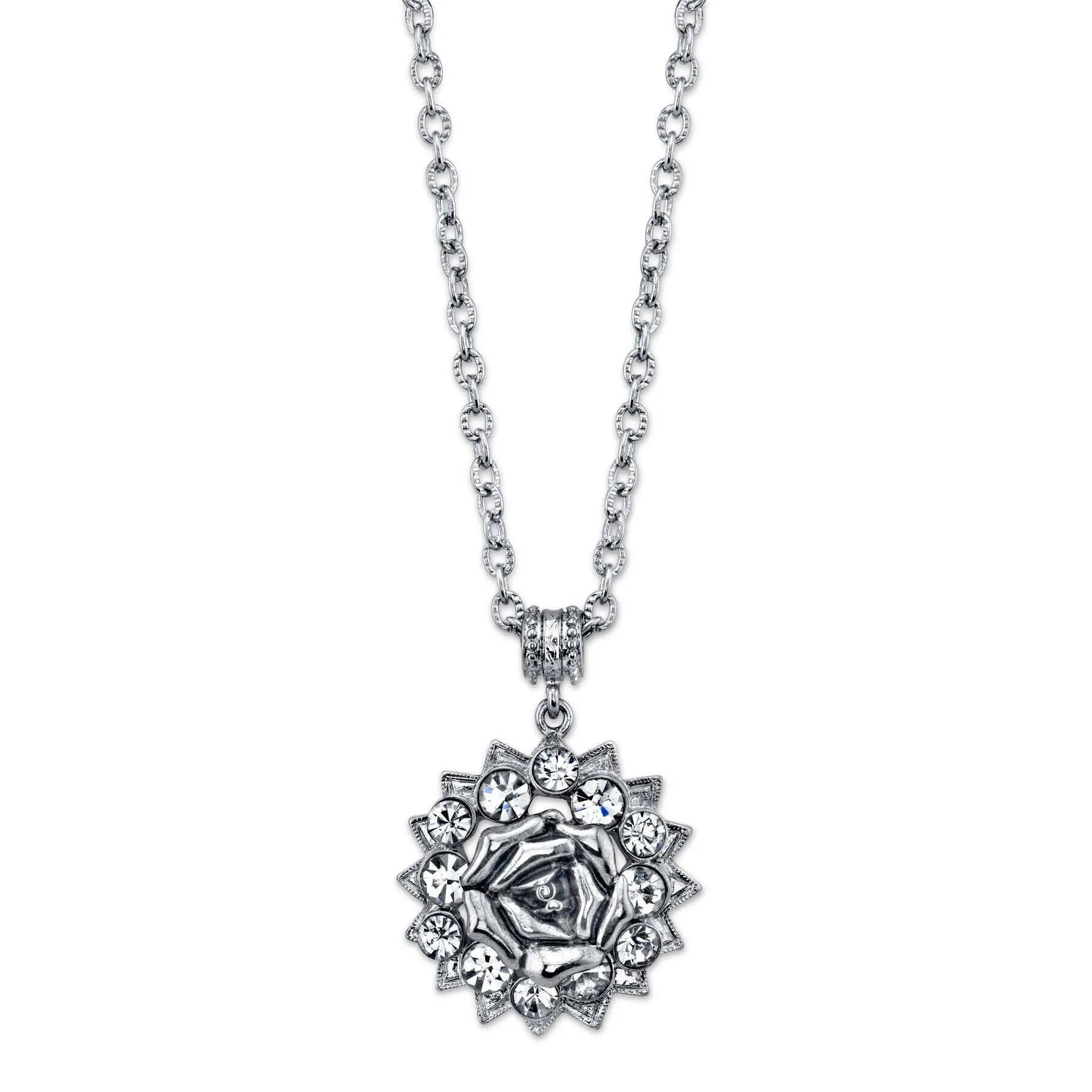 1928 Bridal Crystal Flower Pendant Necklace 16"   3" Extender 1928 Jewelry