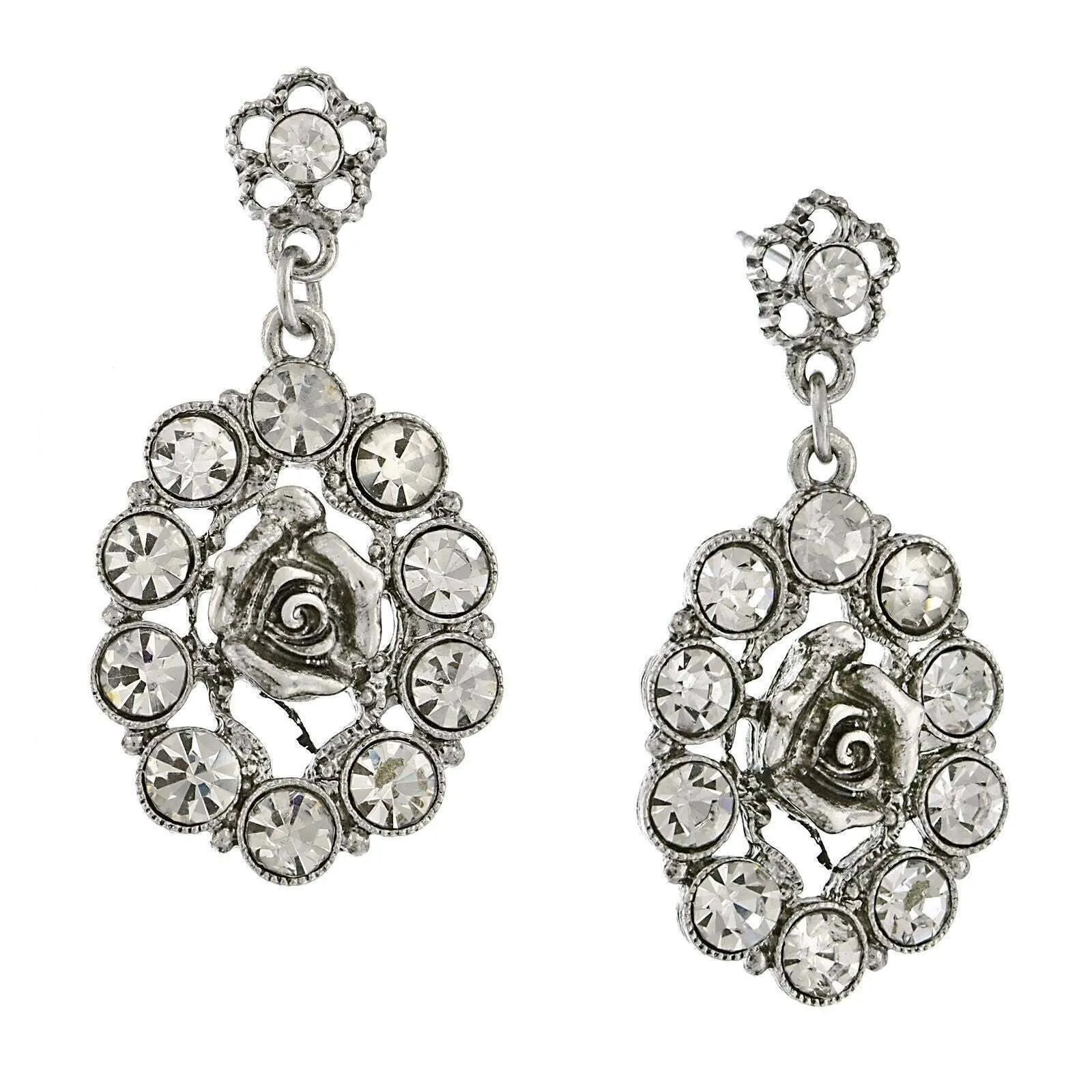 1928 Bridal Crystal Oval Flower Drop Earrings 1928 Jewelry