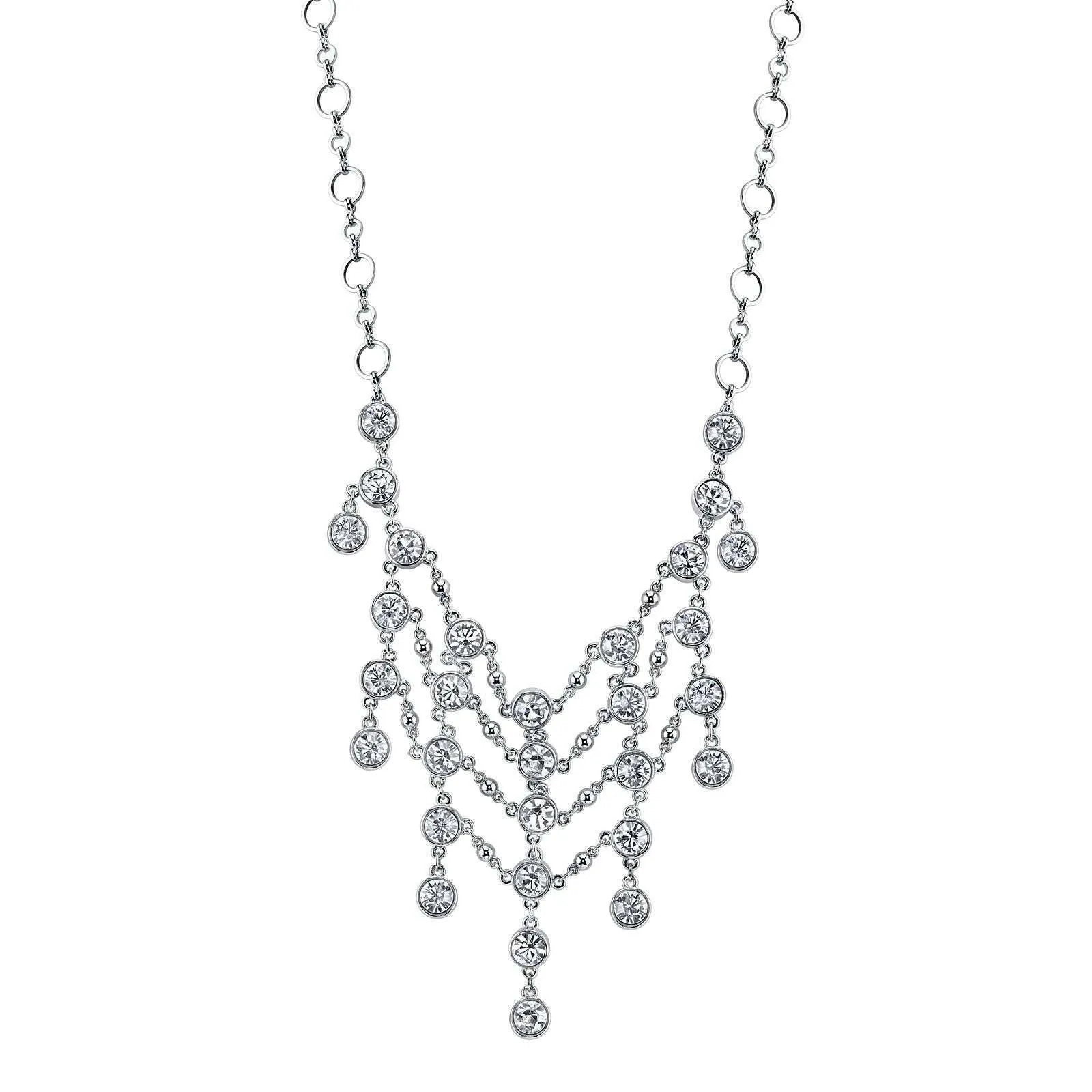1928 Bridal Crystal Statement Bib Necklace 15"   3" Extender 1928 Jewelry