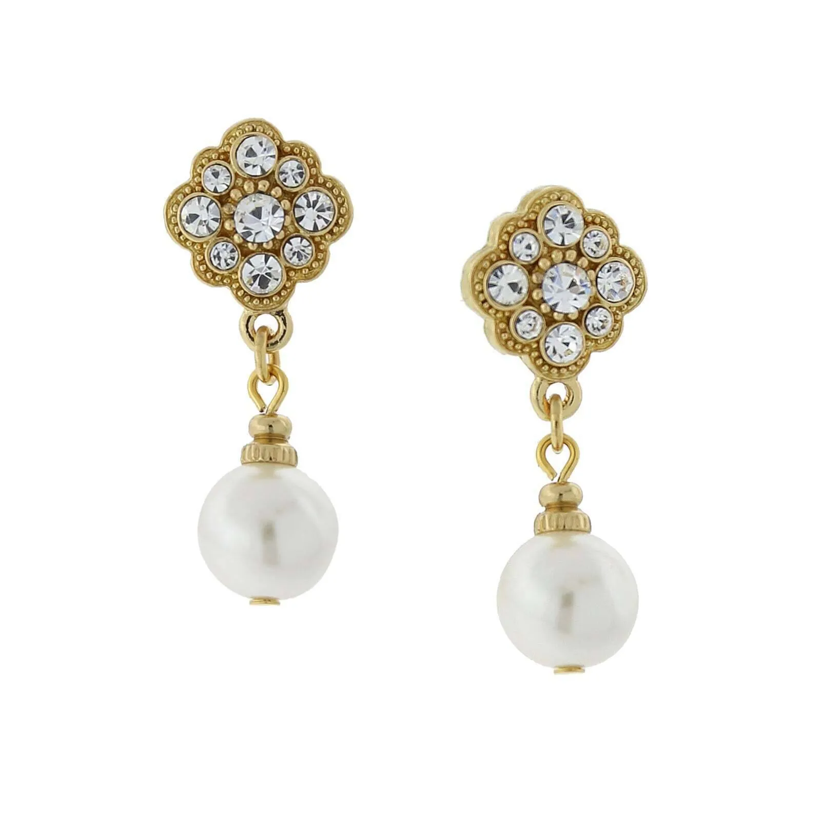 1928 Bridal Faux Pearl And Crystal Drop Earrings 1928 Jewelry