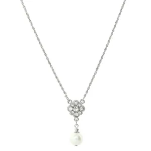 1928 Bridal Faux Pearl And Crystal Pendant Necklace 16"   3" Extender 1928 Jewelry