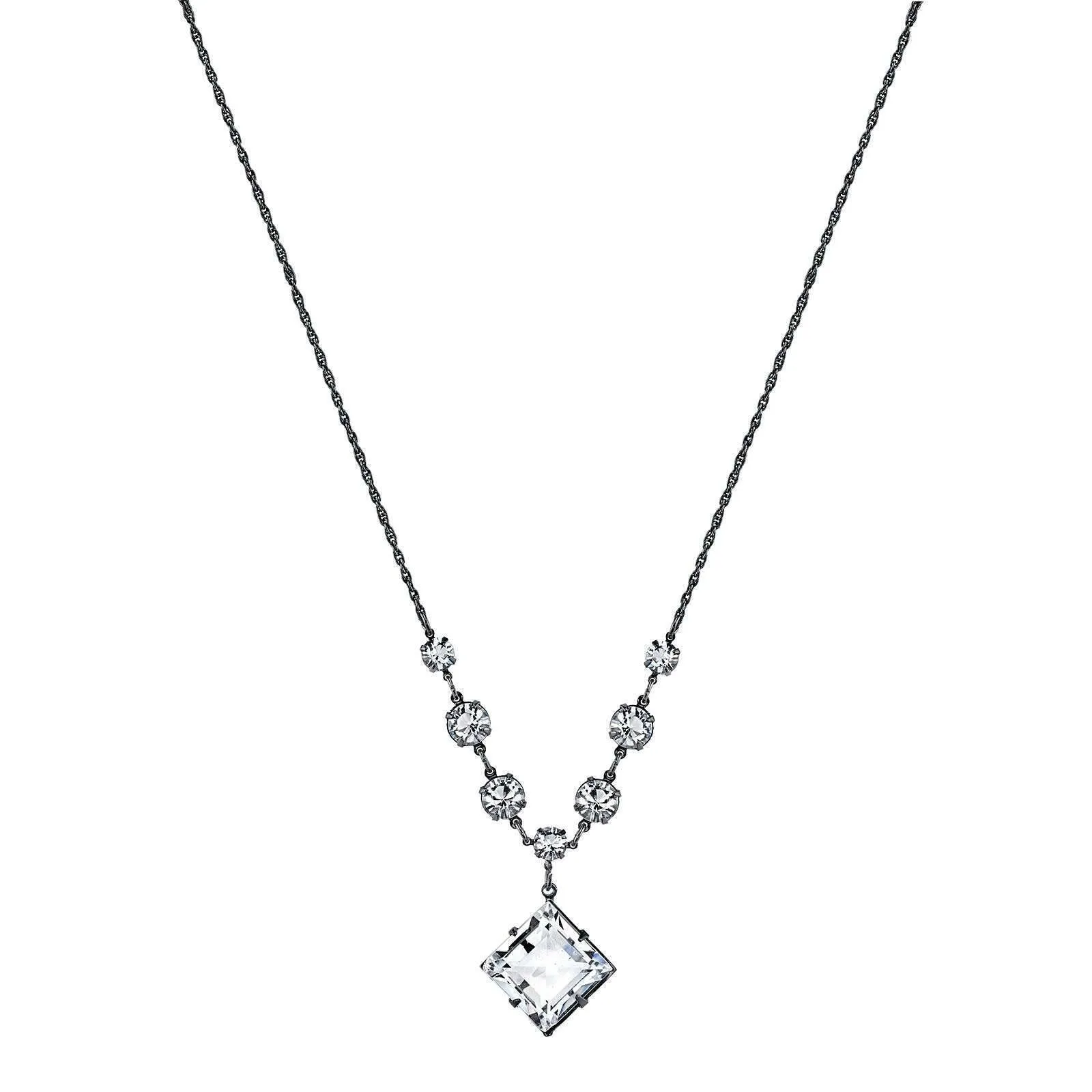 1928 Bridal Genuine Austrian Crystal Diamond Shape Pendant Necklace 16"   3" Extender 1928 Jewelry