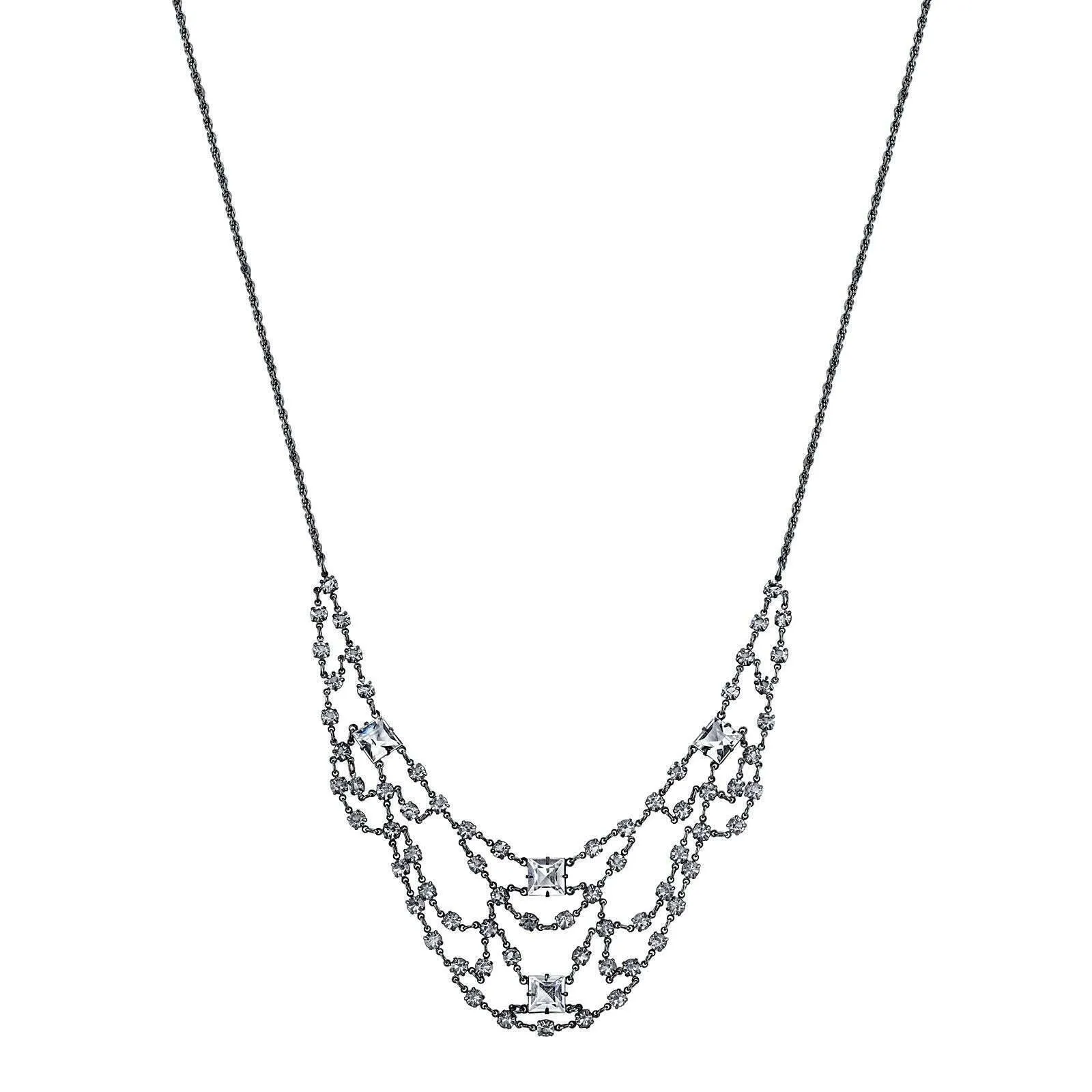 1928 Bridal Genuine Austrian Crystal Strand Bib Necklace 16"   3" Extender 1928 Jewelry