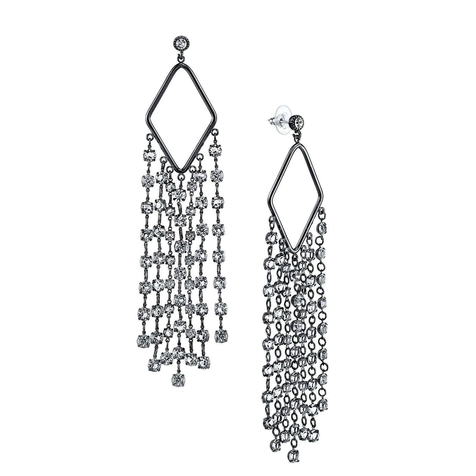 1928 Bridal Genuine Austrian Crystal Tassel Statement Drop Earrings 1928 Jewelry