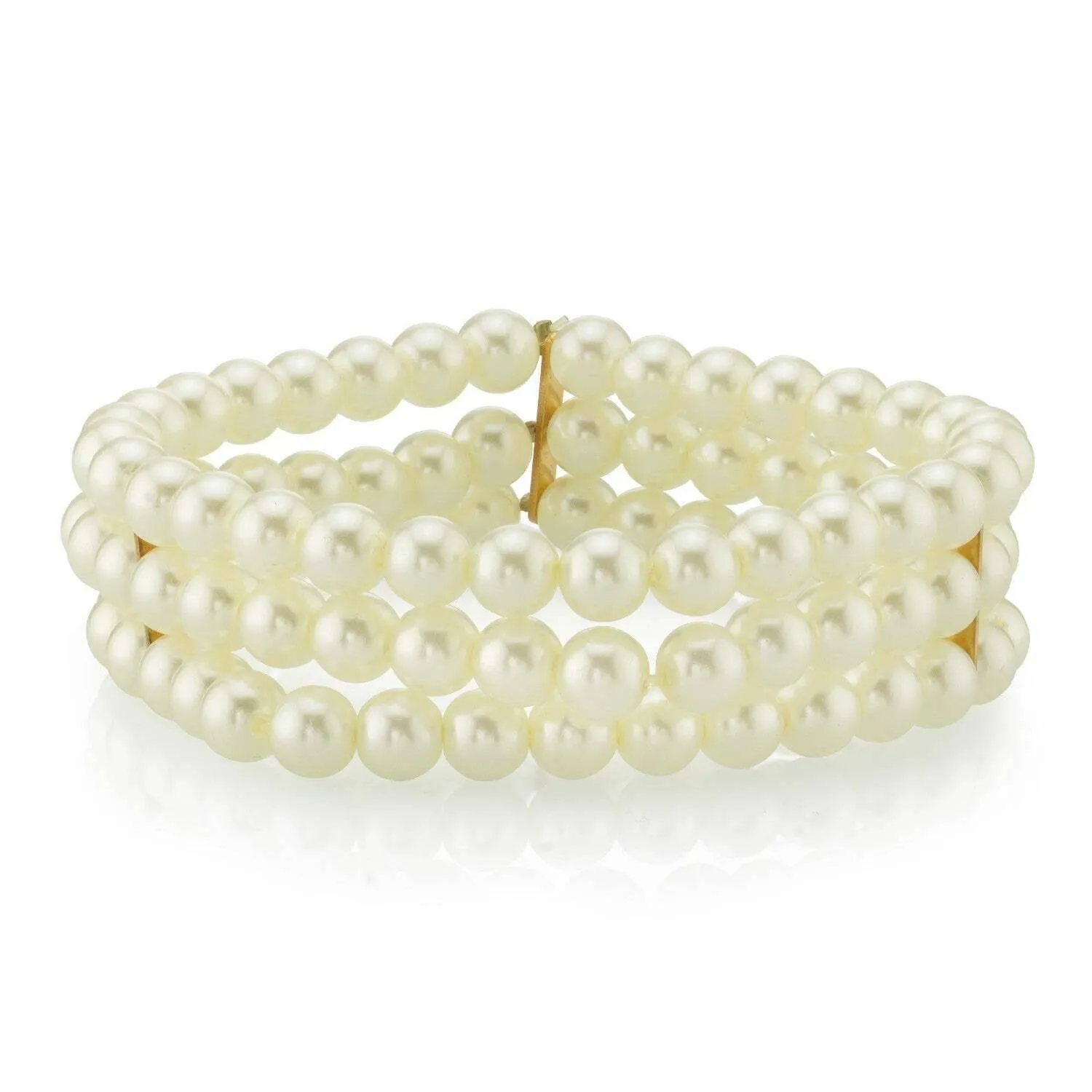1928 Bridal Oceano 6mm Ivory Faux Pearl 3-Row Stretch Bracelet 1928 Jewelry