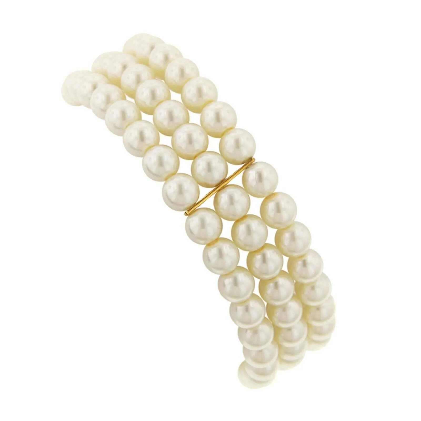 1928 Bridal Oceano 6mm Ivory Faux Pearl 3-Row Stretch Bracelet 1928 Jewelry