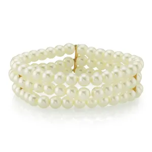 1928 Bridal Oceano 6mm Ivory Faux Pearl 3-Row Stretch Bracelet 1928 Jewelry