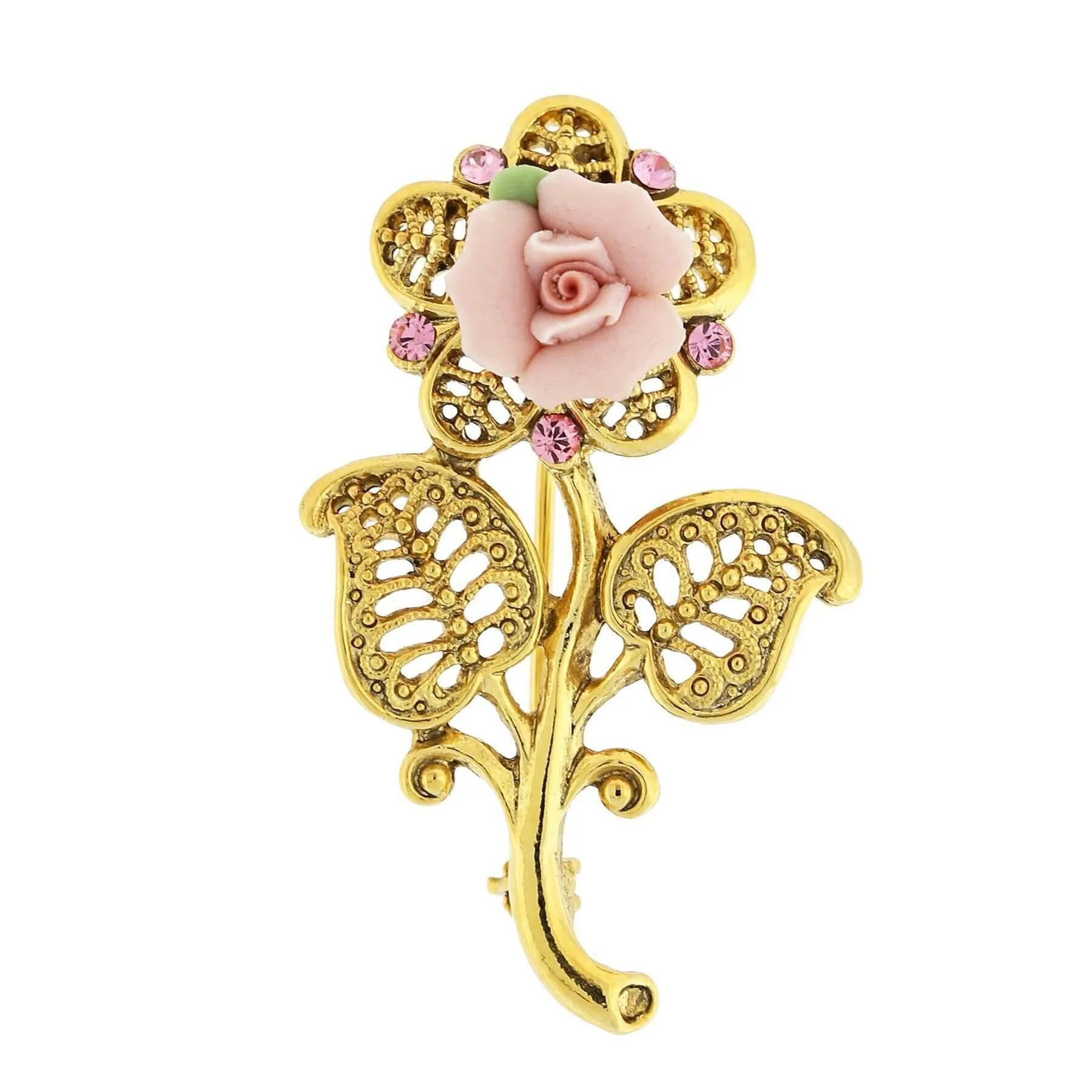 1928 Bridal Pink Crystal And Porcelain Rose Brooch 1928 Jewelry