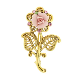 1928 Bridal Pink Crystal And Porcelain Rose Brooch 1928 Jewelry