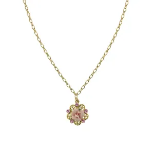 1928 Bridal Pink Crystal And Porcelain Rose Filigree Pendant Necklace 16"   3" Extender 1928 Jewelry