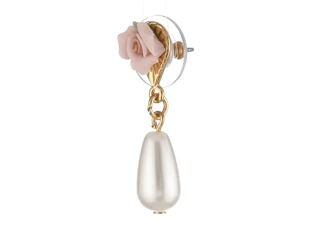 1928 Bridal Pink Porcelain Rose Faux Pearl Drop Earrings 1928 Jewelry