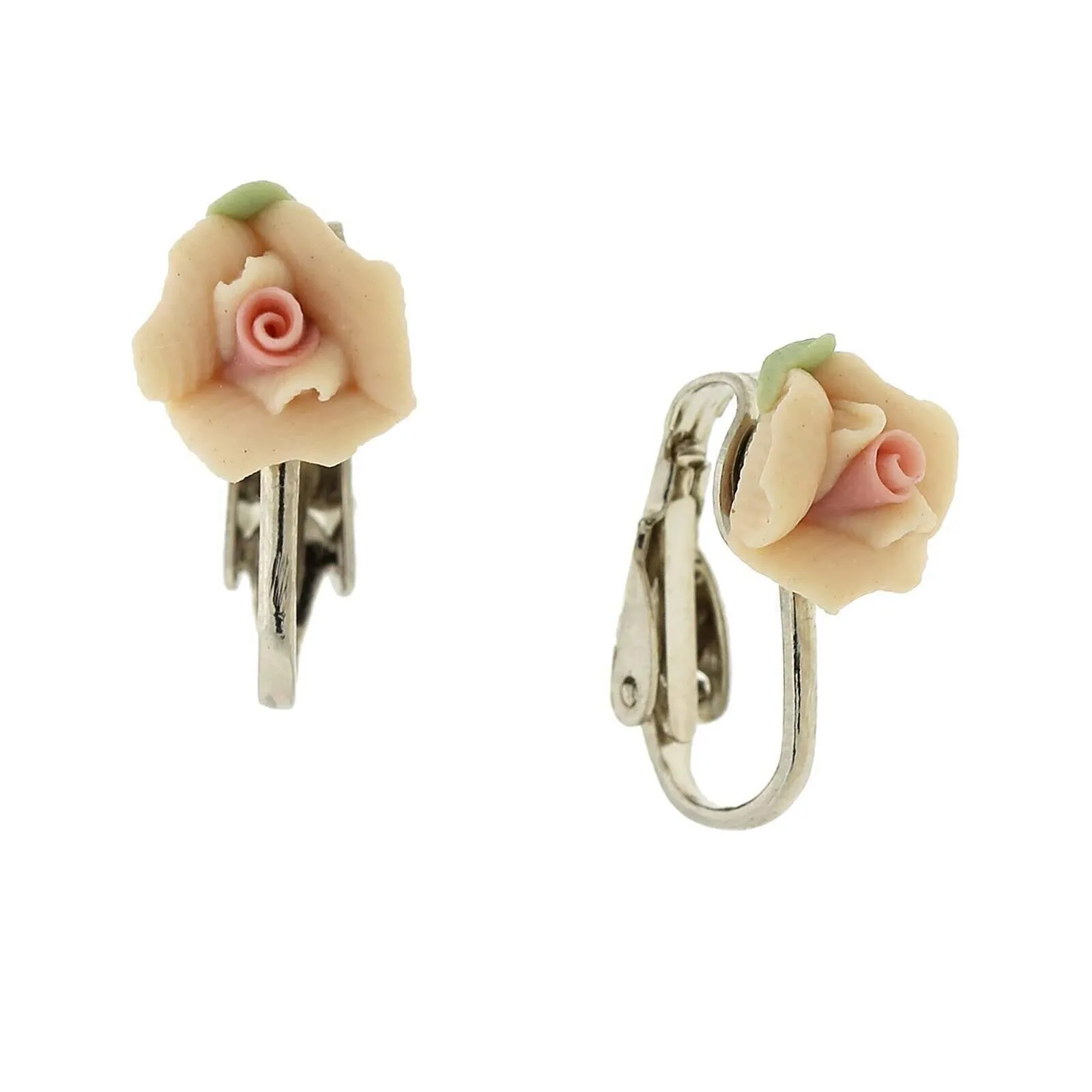 1928 Bridal Porcelain Rose Clip On Earrings 1928 Jewelry