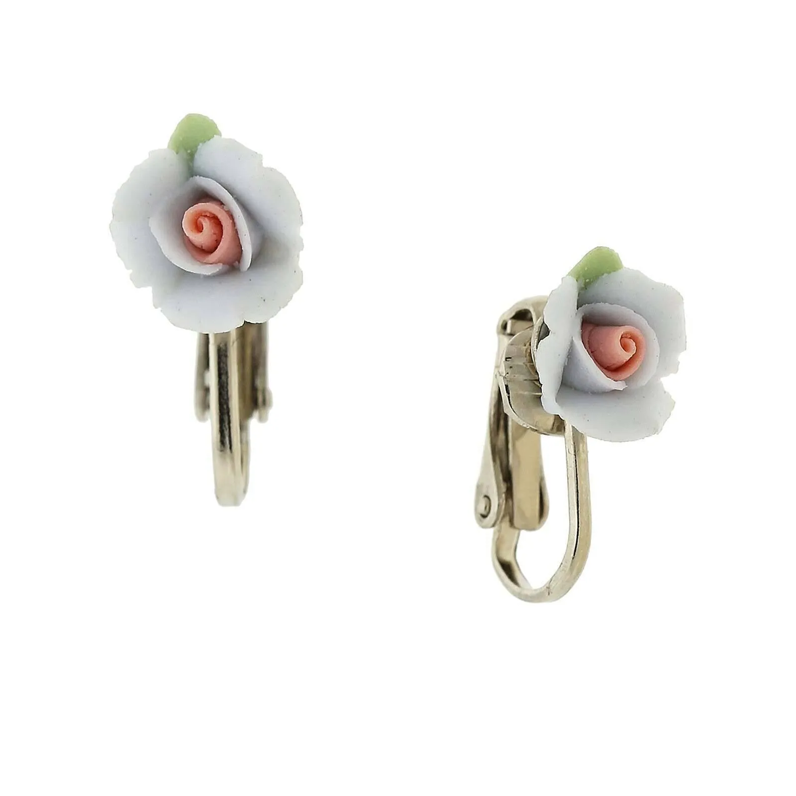 1928 Bridal Porcelain Rose Clip On Earrings 1928 Jewelry