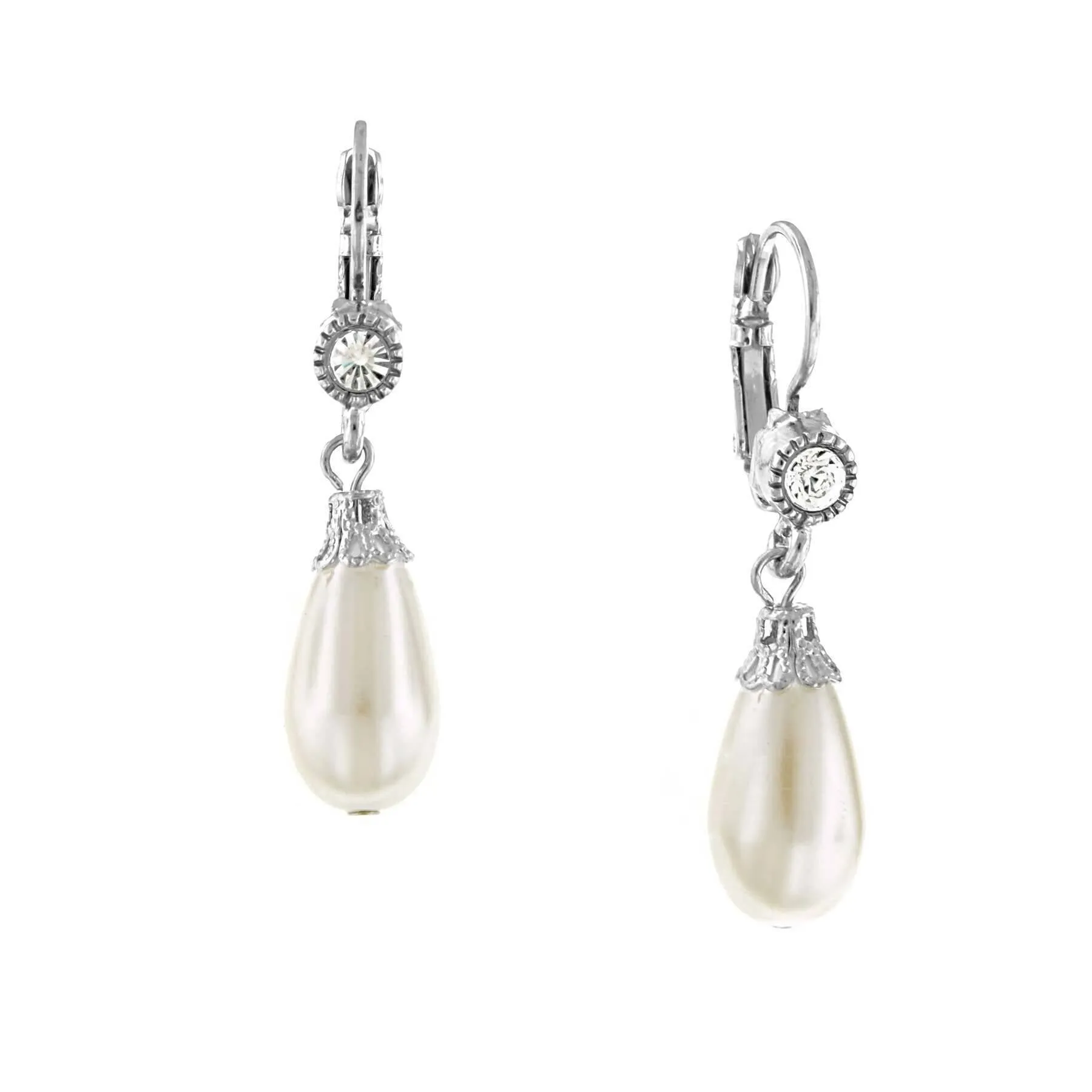 1928 Bridal Round Crystal And Faux Pearl Drop Earrings 1928 Jewelry