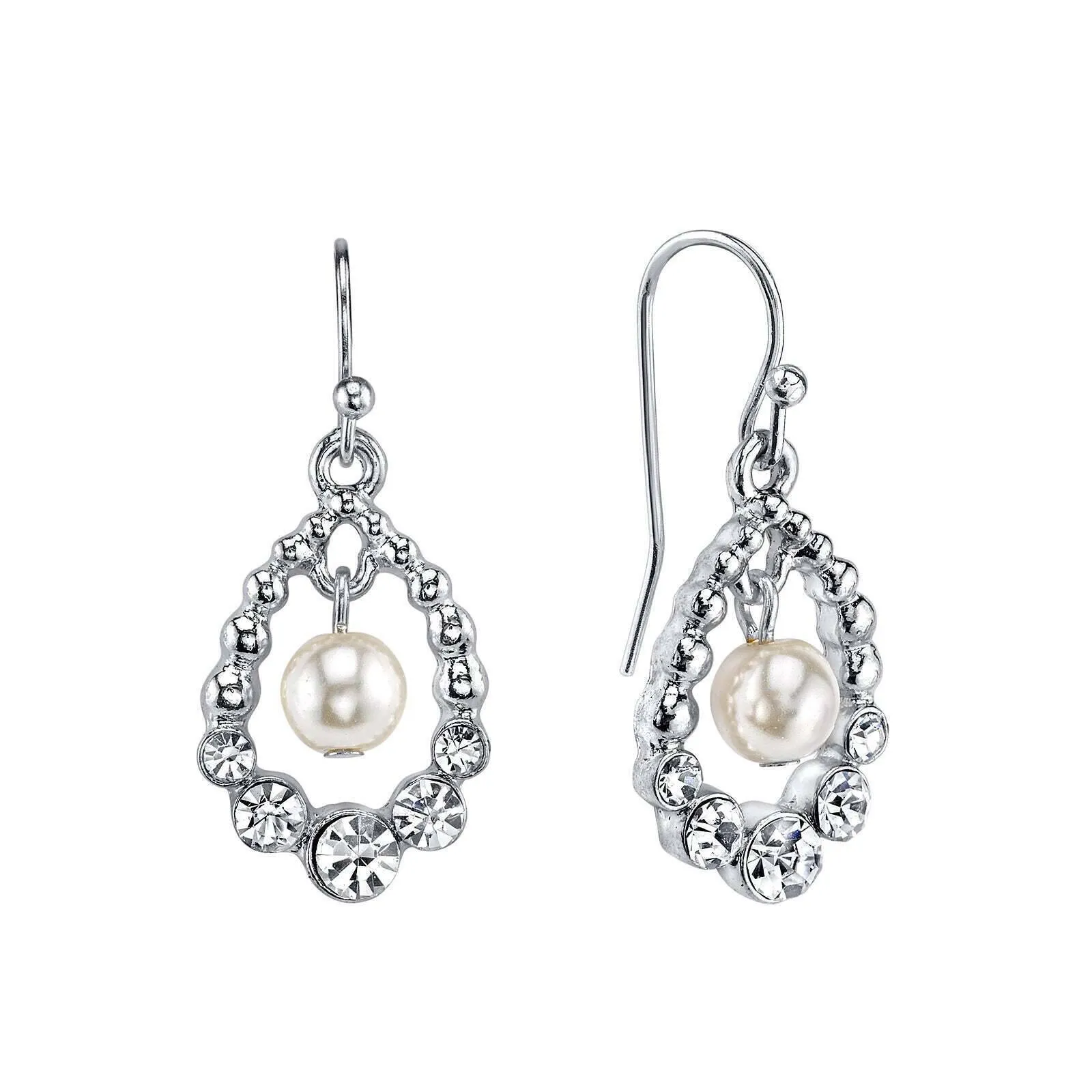 1928 Bridal White Faux Pearl And Crystal Drop Earrings 1928 Jewelry