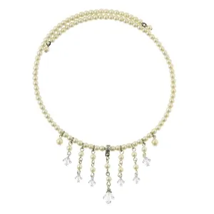 1928 Jewelry 4mm Faux Pearl Strand Lantern Crystal Drop Coil Choker Necklace 16" 1928 Jewelry