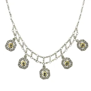 1928 Jewelry 5 Faux Marcasite & Gold Tone Octagon Drop Necklace 15"   3" Extender 1928 Jewelry