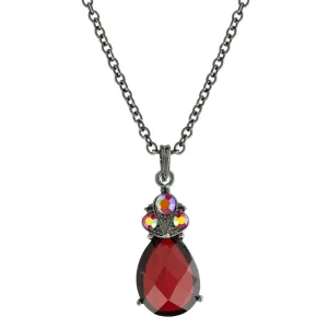 1928 Jewelry AB Crystal Siam Red Teardrop Pendant Necklace 16"  3" Extender 1928 Jewelry