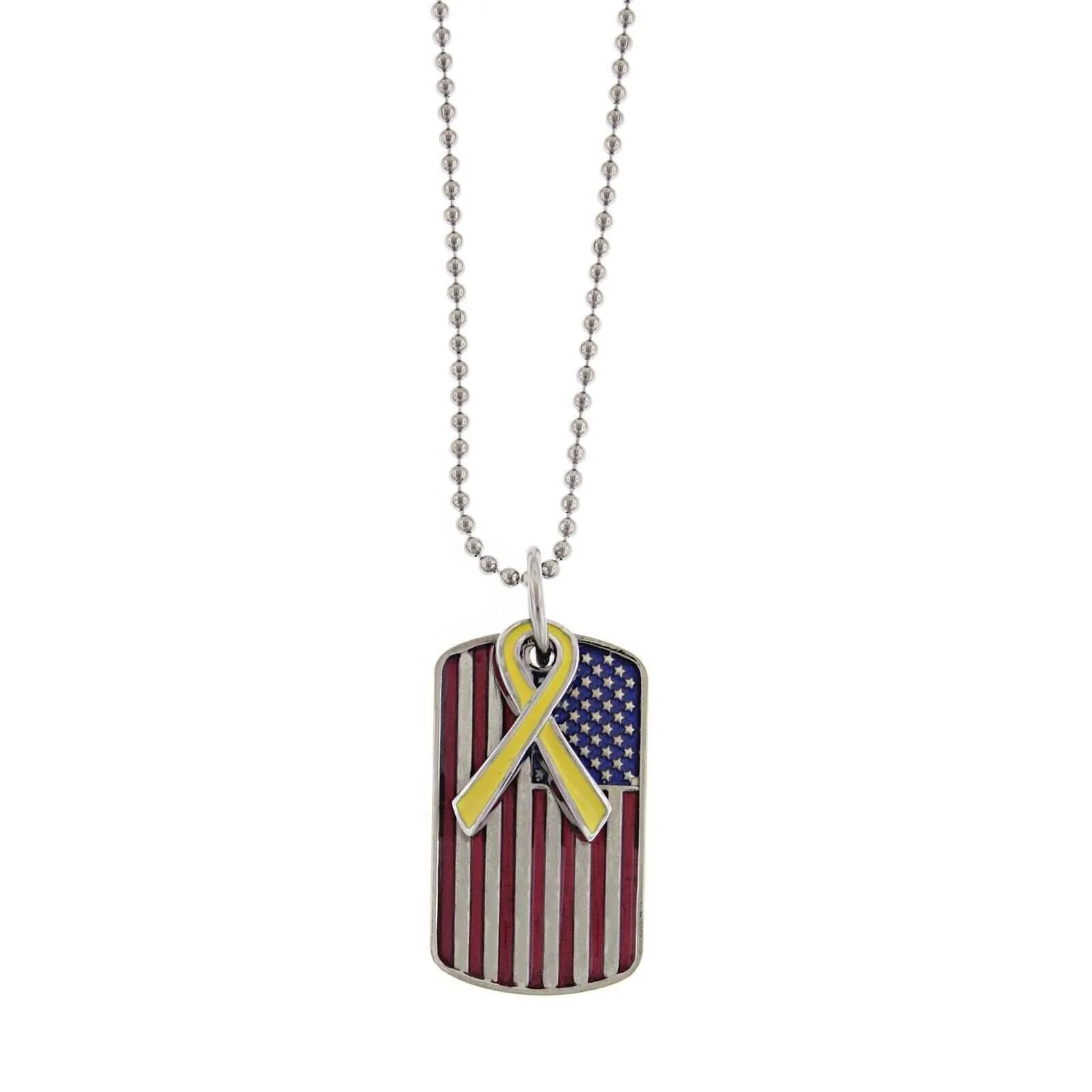 1928 Jewelry American Flag Dog Tag With Yellow Ribbon Pendant Necklace 24" 1928 Jewelry