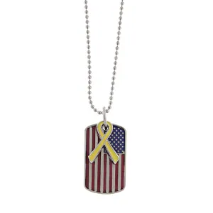 1928 Jewelry American Flag Dog Tag With Yellow Ribbon Pendant Necklace 24" 1928 Jewelry