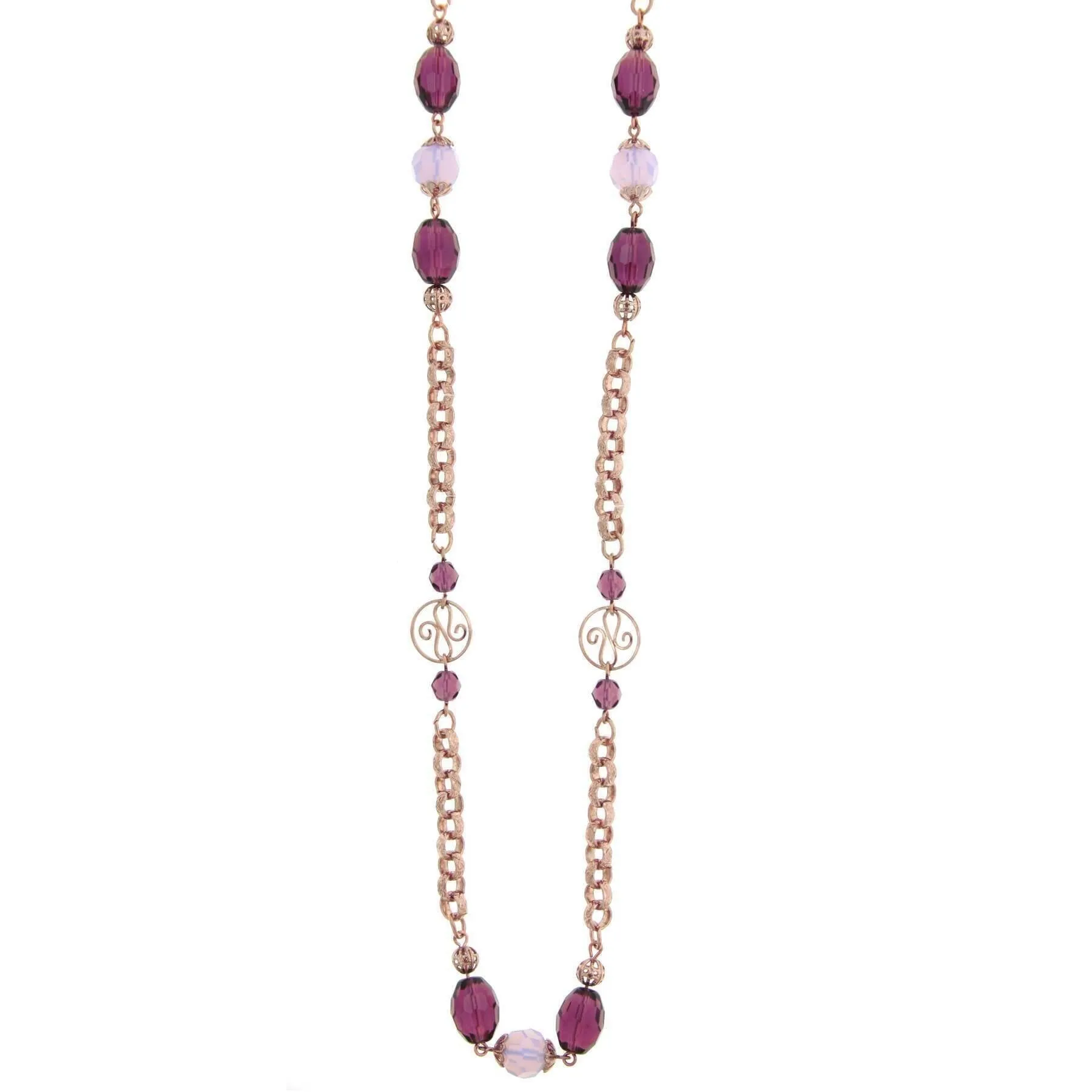 1928 Jewelry Amethyst Bead Round Pink Opal & Filigree Beaded Necklace 48" 1928 Jewelry