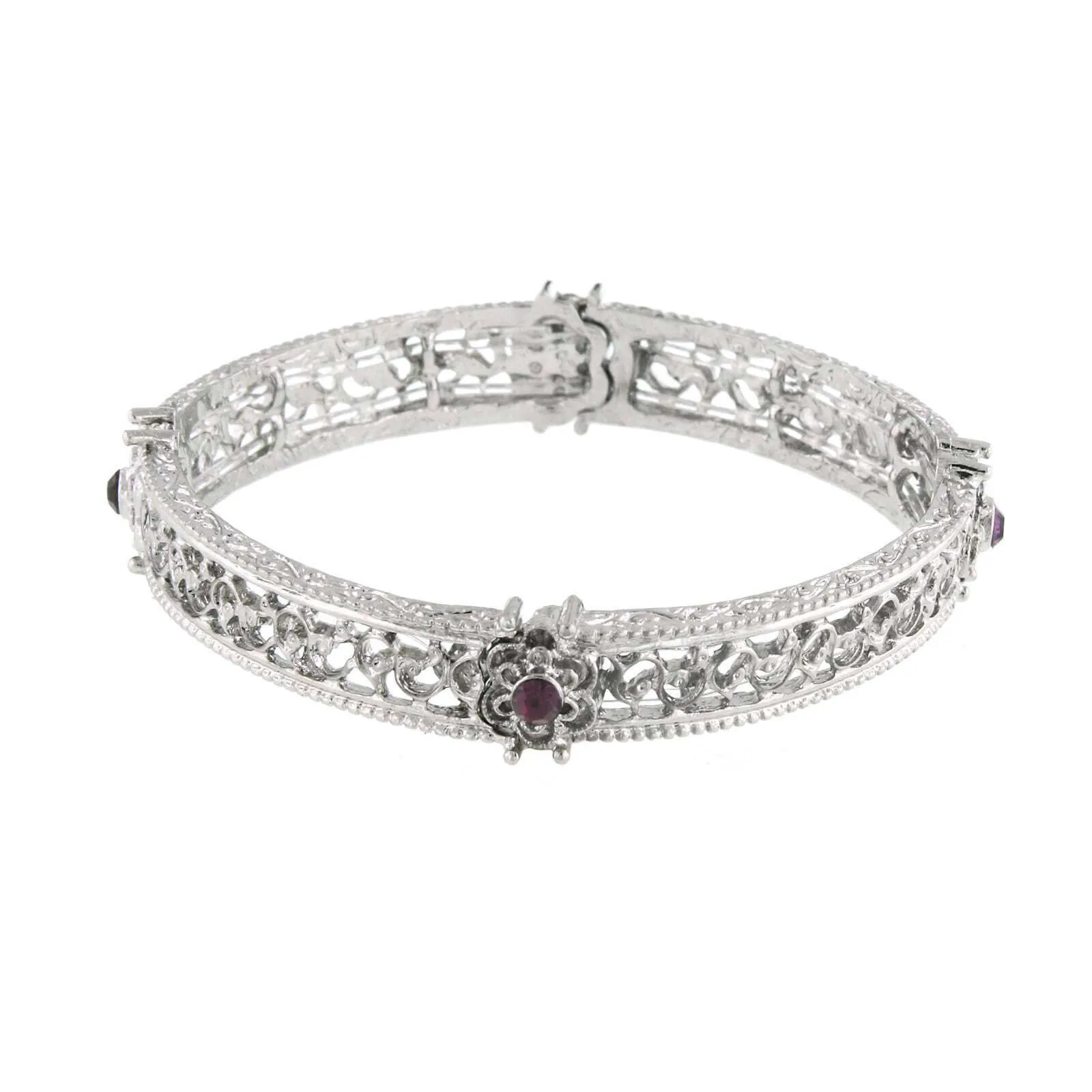 1928 Jewelry Amethyst Purple Filigree Flower Stretch Bracelet 1928 Jewelry