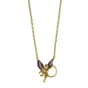 1928 Jewelry Angel Purple Enamel And Light Purple Crystal Badge & Eyeglass Holder Chain Necklace 28" 1928 Jewelry