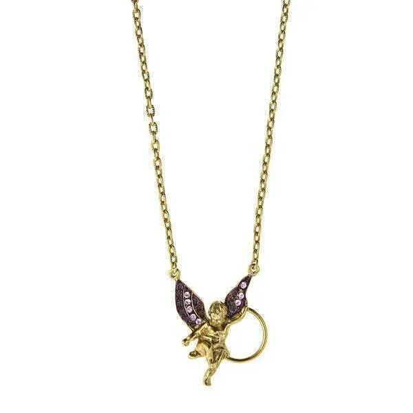 1928 Jewelry Angel Purple Enamel And Light Purple Crystal Badge & Eyeglass Holder Chain Necklace 28" 1928 Jewelry